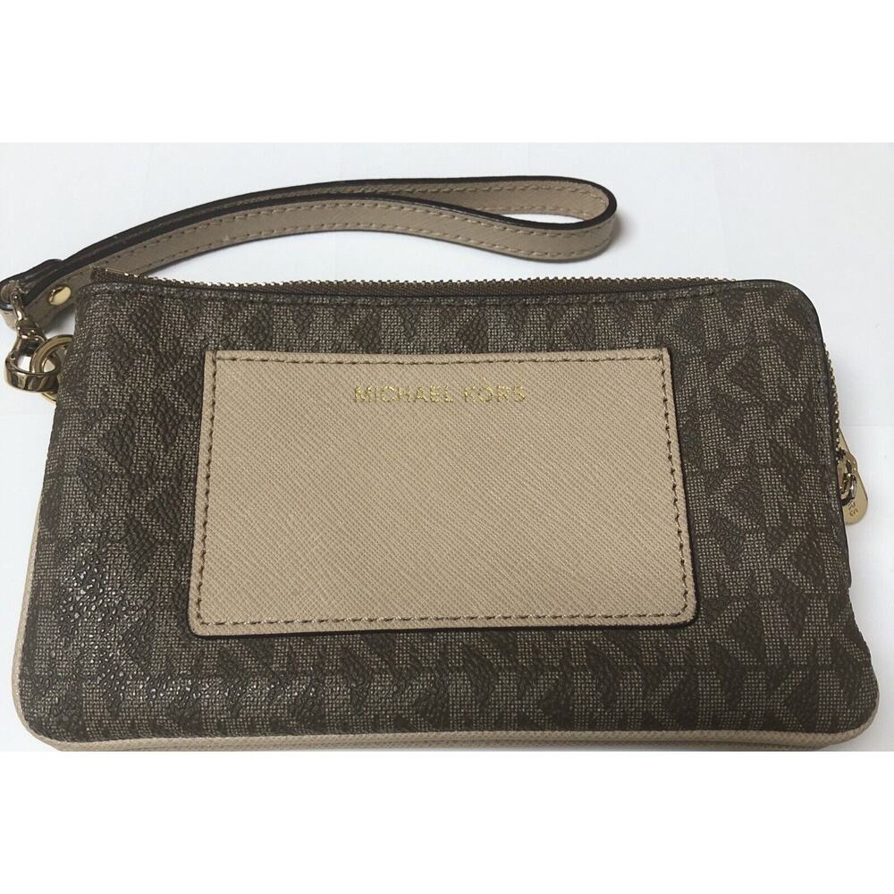 MICHAEL KORS Women's Bedford MK Signature LG Double Zip Wrist-let Wallet Clutch